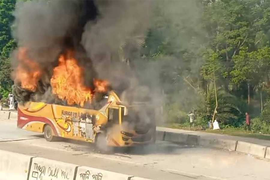 Bogura Highway Horror: Bus Engulfed in Flames Mid-Journey