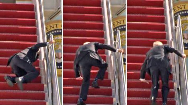 Biden stumbles three times on stairs of plane