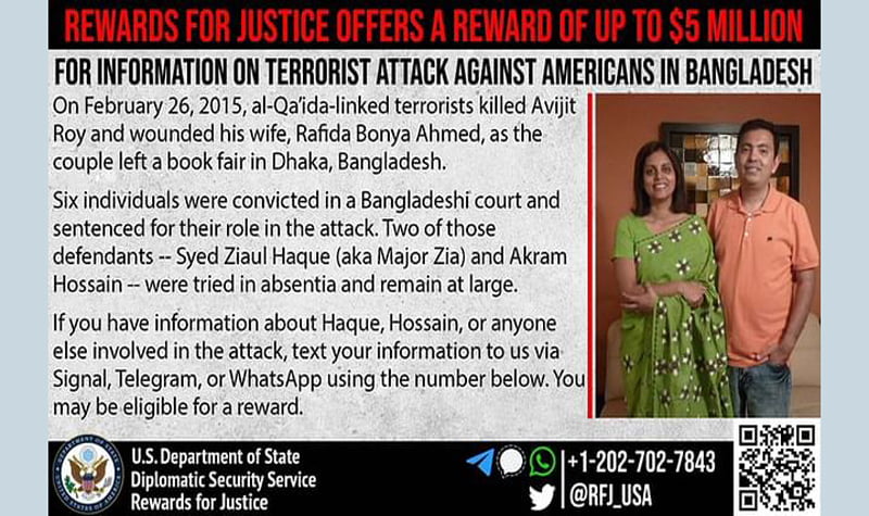 US announces of $5M reward for info on Avijit killer