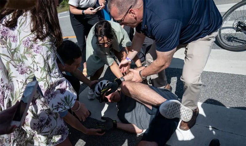 Biden falls from bike but is unhurt