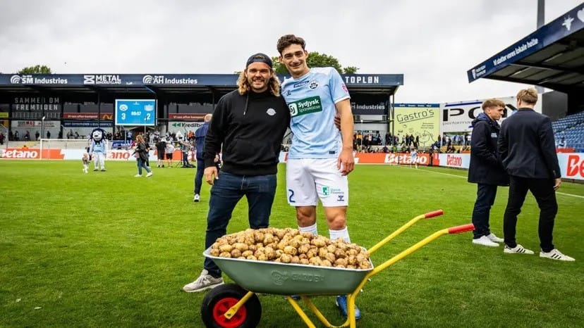 A wheelbarrow of potatoes for Danish football's man of the match
