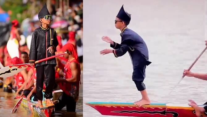 Indonesian dancing boy turns ancient boat race into global party
