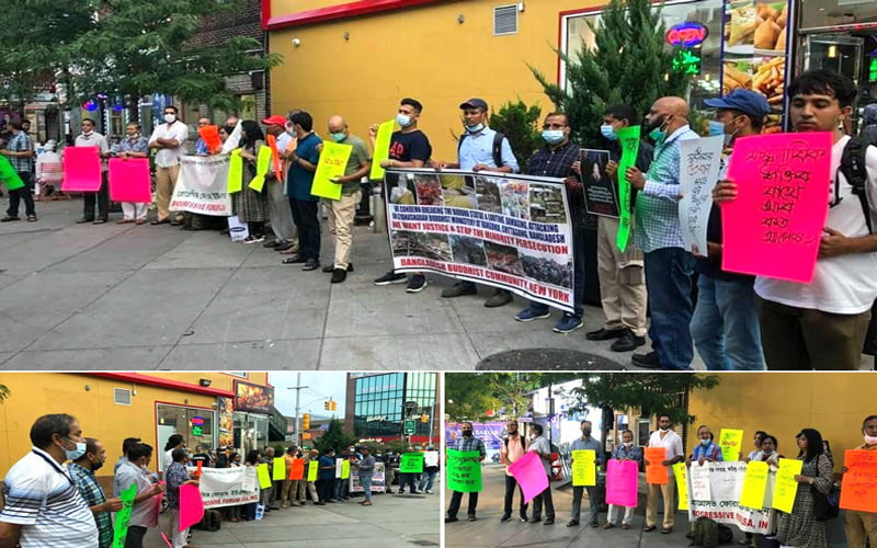 Human chains in New York in protest of temple vandalism at Rupsha