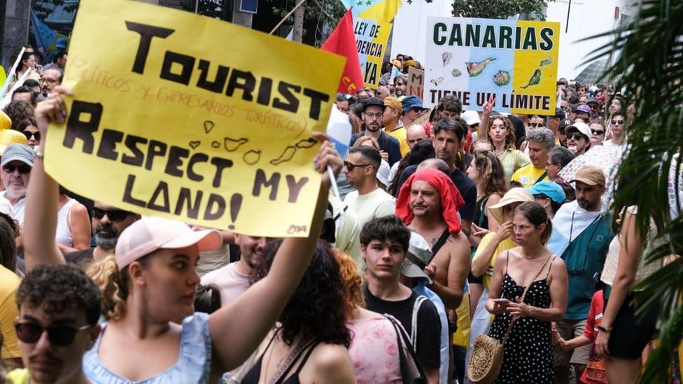Thousands protest against overtourism in Spain’s Canary Islands